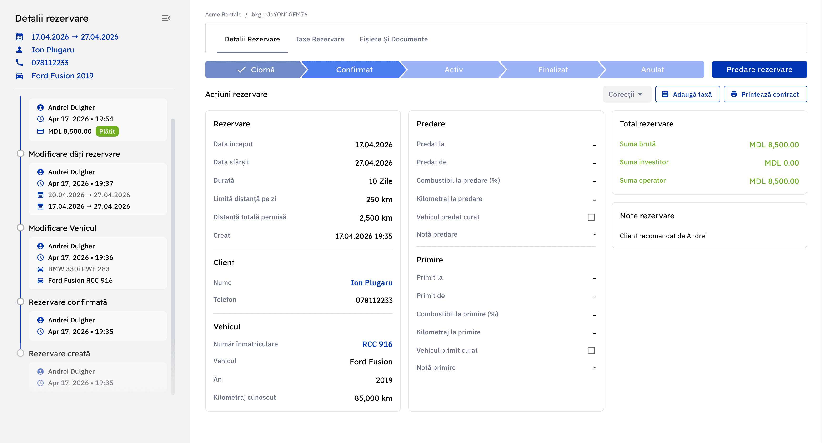 Administrezi rezervările